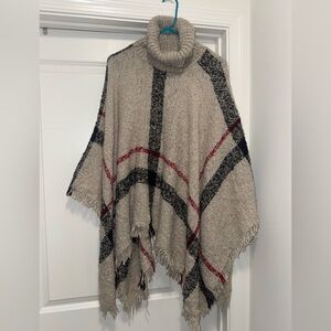 Elegant Turtleneck Plaid Poncho
